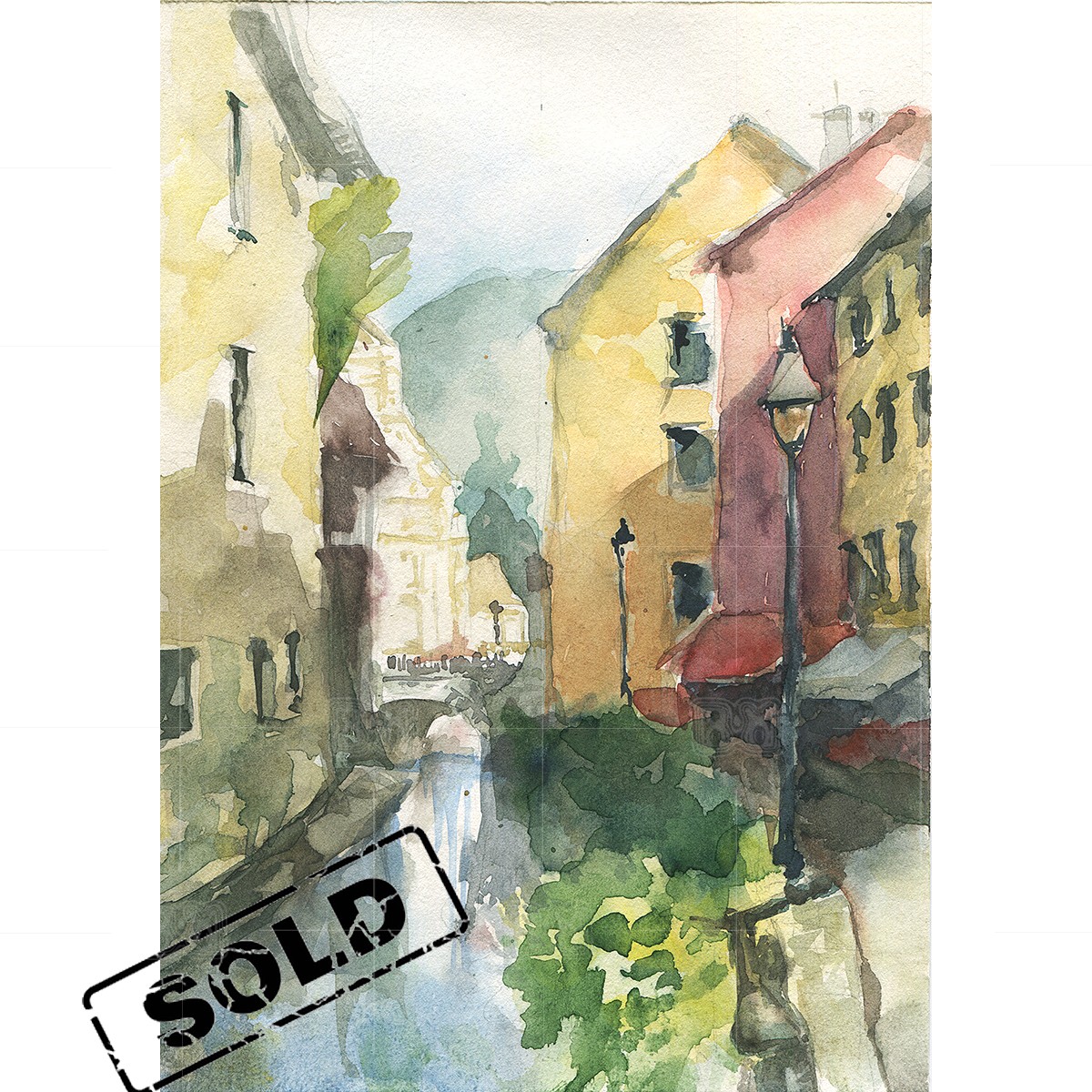 Annecy old Town - original watercolor painting Annecy old Town - original watercolor painting