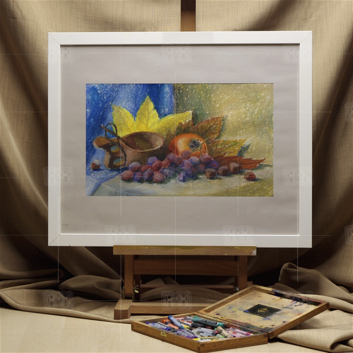 Date plum, grape and nuts - original soft pastel painting - interior Date plum, grape and nuts - original soft pastel painting - interior