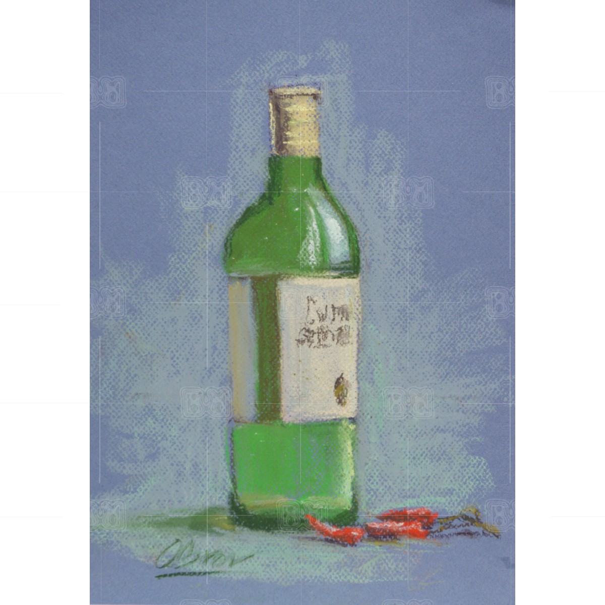 Bottle & chilli pepper - soft pastel painting Bottle & chilli pepper - soft pastel painting
