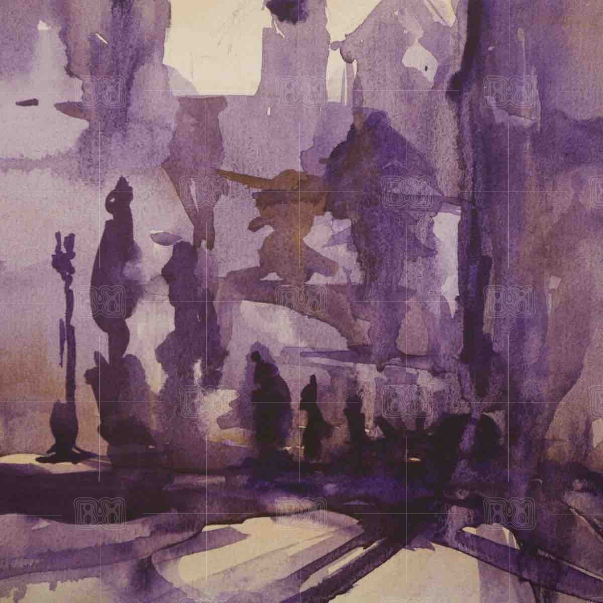 Sunset on the Charles bridge in Prague - original watercolor painting on paper - close up Sunset on the Charles bridge in Prague - original watercolor painting on paper - close up