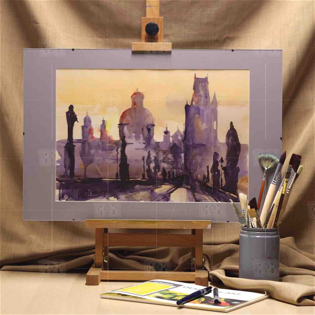 Sunset on the Charles bridge in Prague - original watercolor painting on paper - interior Sunset on the Charles bridge in Prague - original watercolor painting on paper - interior