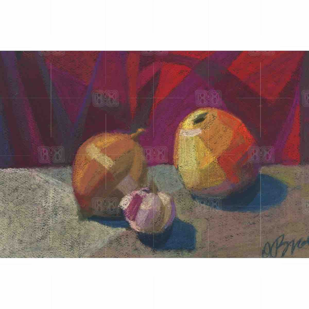 Apple, onion and garlic - original soft pastel painting Apple, onion and garlic - original soft pastel painting