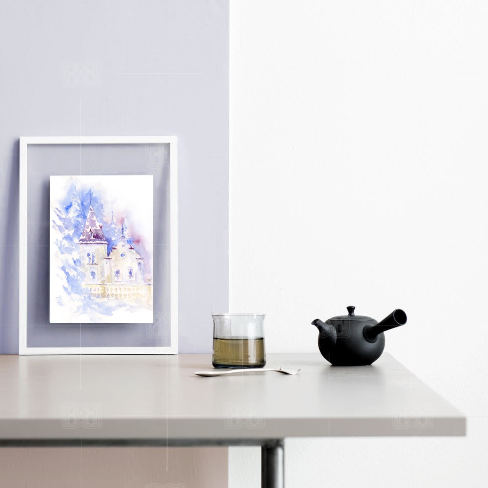 A baroque house in winter forest - original watercolour painting - interior A baroque house in winter forest - original watercolour painting - interior
