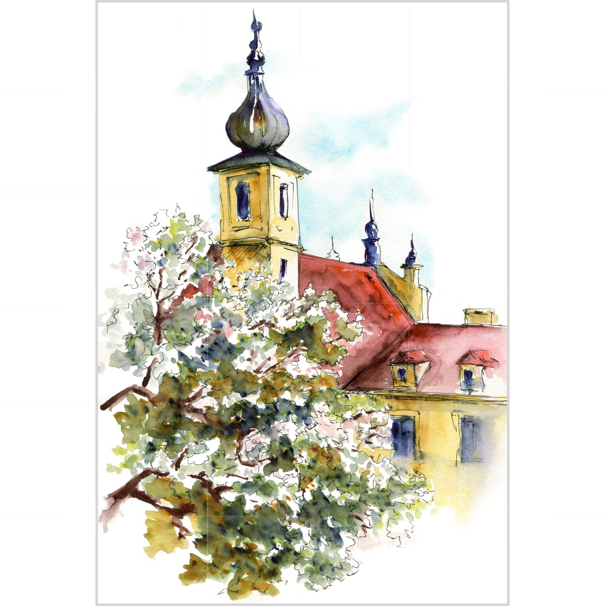 A Prague view from the Petrshin hill - original watercolor painting on paper A Prague view from the Petrshin hill - original watercolor painting on paper