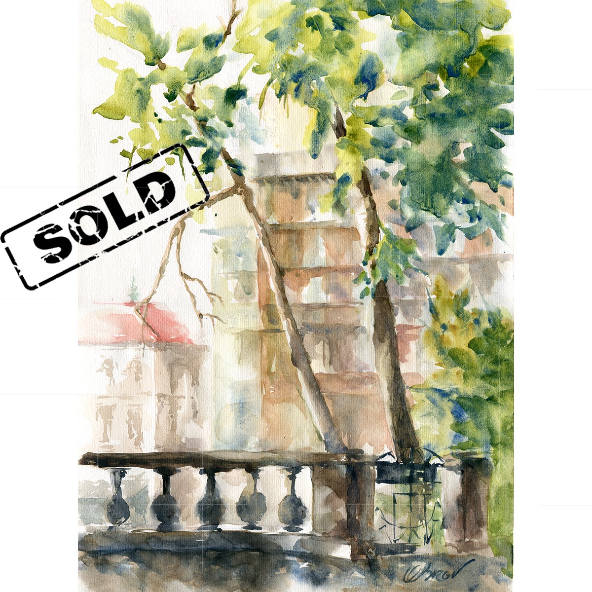 A Prague view - original watercolor painting on paper A Prague view - original watercolor painting on paper