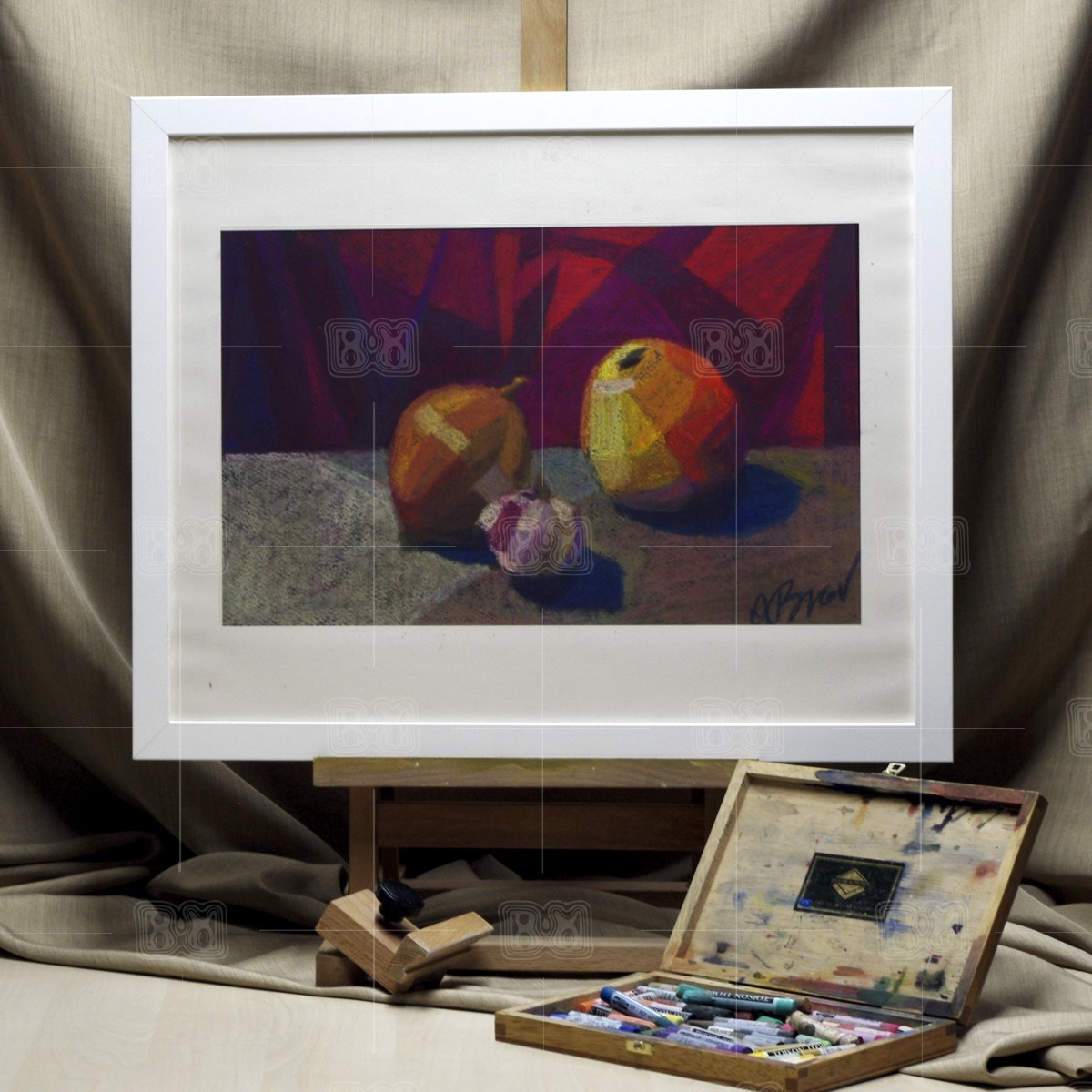Apple, onion and garlic - original soft painting - interior Apple, onion and garlic - original soft painting - interior