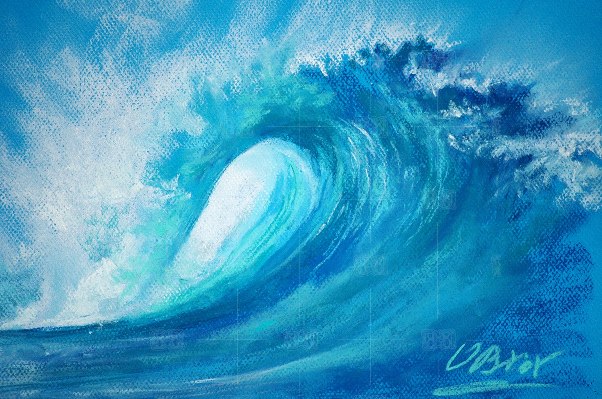 A surf wave - original soft pastel painting - close up A surf wave - original soft pastel painting - close up