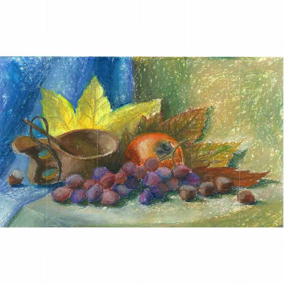 Date plum, grape and nuts - original soft pastel painting Date plum, grape and nuts - original soft pastel painting