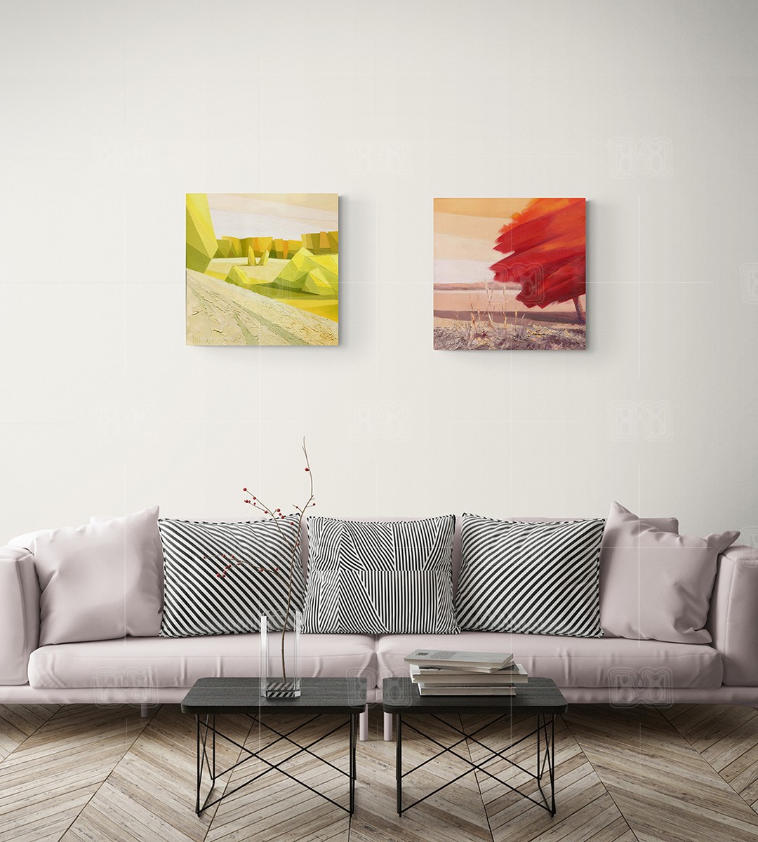Colors of Earth - oil paintings in interior of living room Colors of Earth - oil paintings in interior of living room