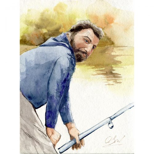 Rybař. Jaro 2021, karanténa - 30x40 cm (v rámu 40x50cm) - 3500 CZK / A fisher - watercolor 30x40 cm
