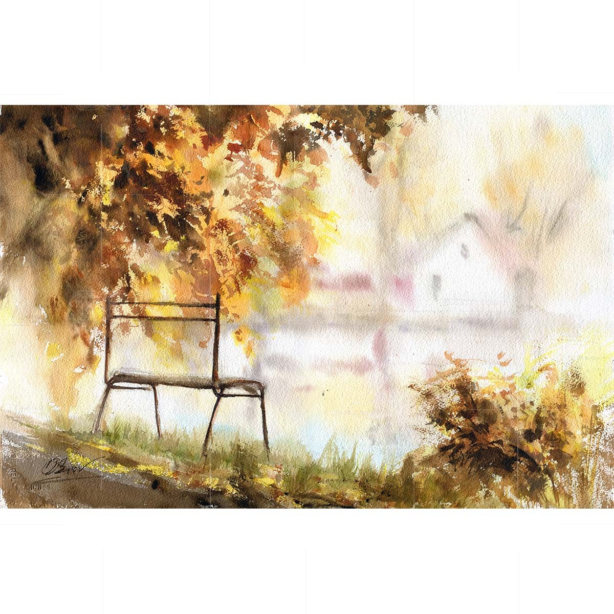 Gold autumn - watercolor painting 58x38 cm Gold autumn - watercolor painting 58x38 cm