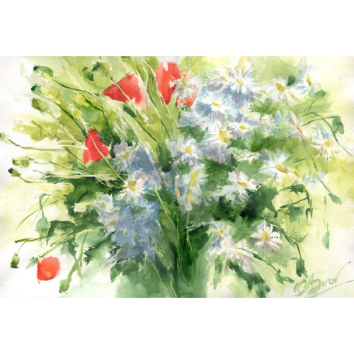 Sunny june - original watercolor painting - Olga Brovchenko